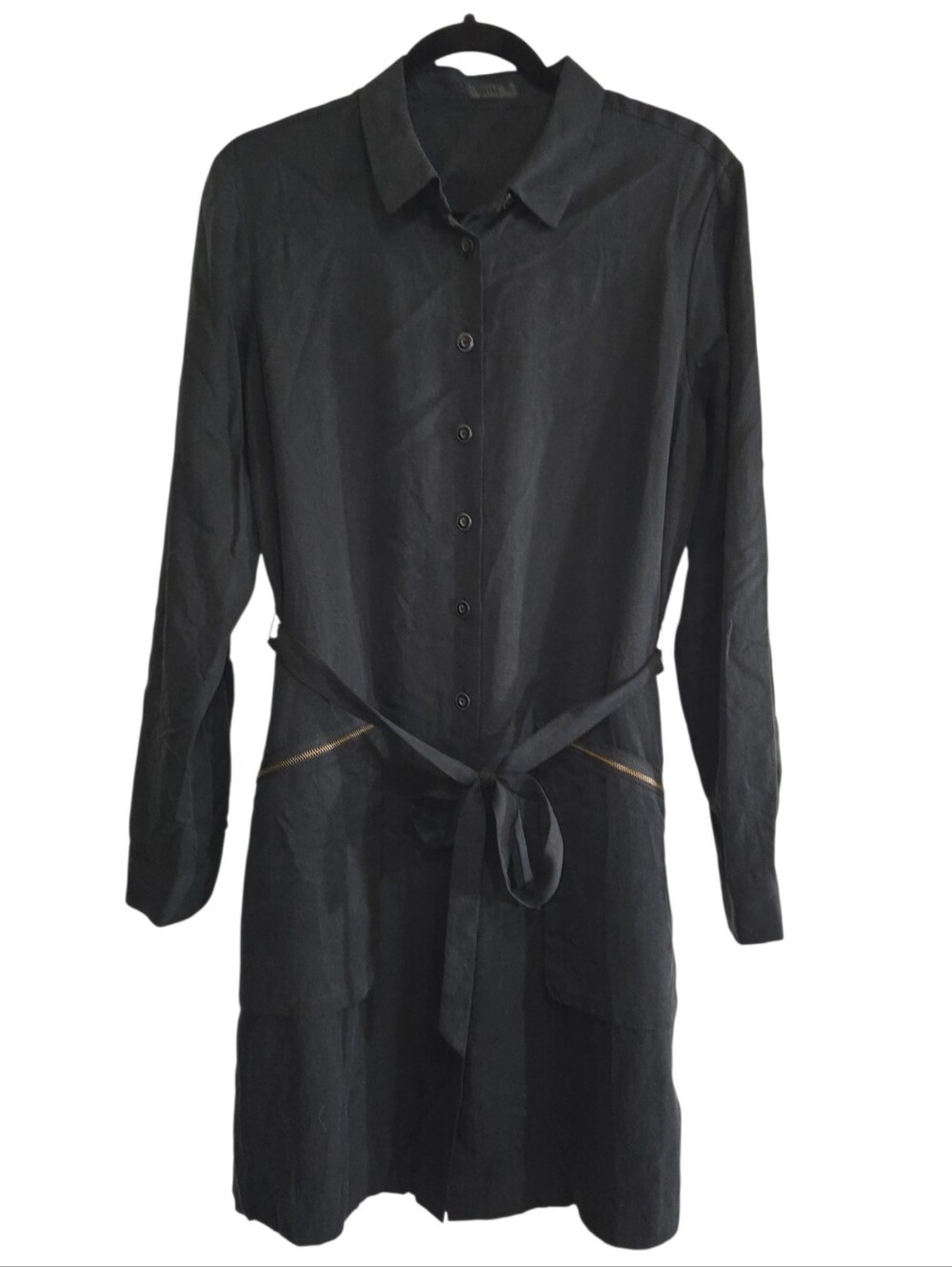 ATM Anthony Thomas Melillo Black Belted Shirt Dress Medium Cargo Utility Tencel - Picture 3 of 10